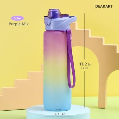 DEARART 2-Pack 32oz Purple-Mix Water Bottle & 24oz Blue Water Bottle BPA FREE Hidden Cup Mouth Has Handle Easy Carried, Suit School Office Walking Yoga Gym Working etc.