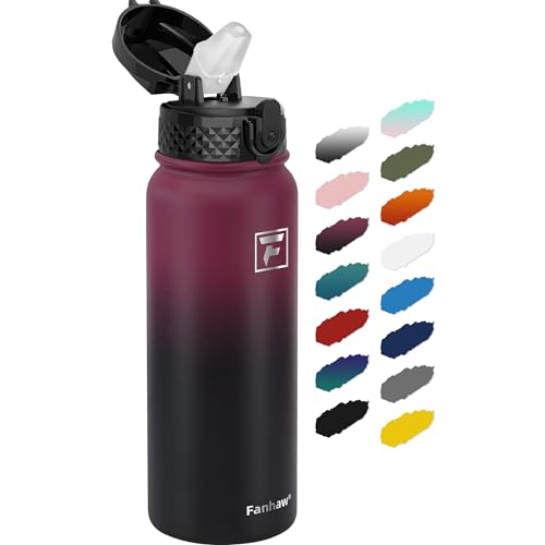 Fanhaw 20 Oz Kids Insulated Stainless Steel Water Bottle with Straw Lid, Leakproof & Anti-Dust Everyday Use Bottle for School, Women & Men, Back to School Essentials (Red Black) - color: Red Black, style: 20 Ounces