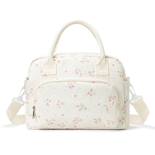 MEXS Insulated Lunch Bag for Women Men Large Reusable Lunch Box Adult Leakproof Portable Cooler Tote Bags for Work Picnic - color: Peach Blossom