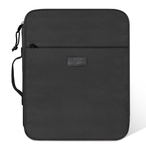 SKYDUE Zipper Binder with Handle, 1.5 Inch 3 Ring, Black | 550-Sheet Capacity, 5-Tab Dividers Expanding File Folder with Pockets, Cute Organizer Storage for School Supplies - color: Black