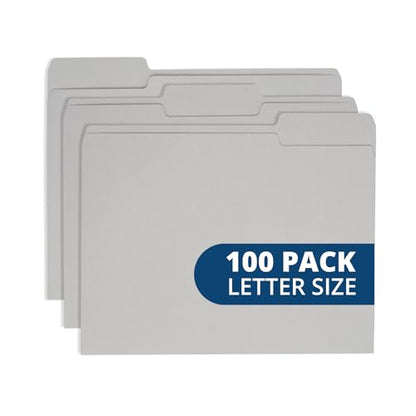 Blue Summit Supplies 100 Gray File Folders, Letter Size, 1/3 Cut Tab, 11pt | Durable 11pt gray paper, 1/3 cut tabs, holds letter documents, home and office color coded filing - color: Gray