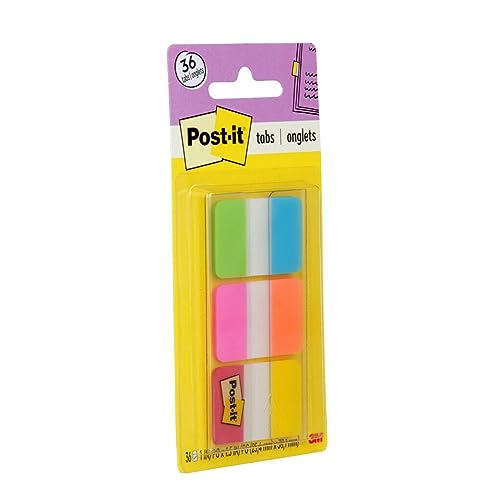 Post-it Tabs, 1 in, 36/Dispenser, Pack of 2 | 6 Colors | Solid Style - size: 0.4" x 2.8" (36 Count, Pack of 2)