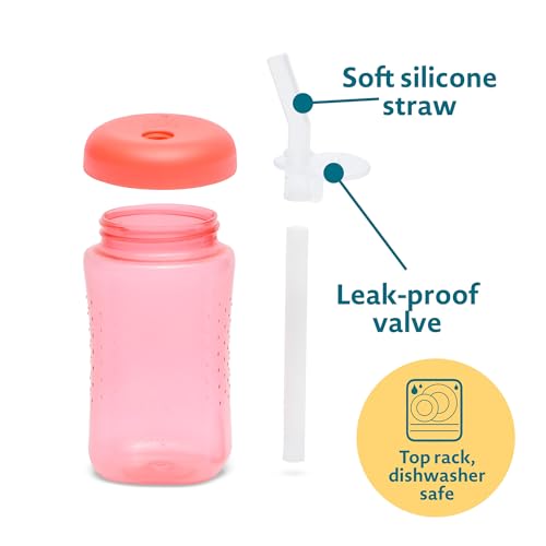 The First Years Squeeze & Sip Toddler Straw Cups - Squeezable Transition Sippy Cup with Silicone Straw - Toddler Feeding Supplies - Blue/Yellow/Red - 7 Oz - 3 Count - Ages 6 Months and Up - color: Blue/Yellow/Red