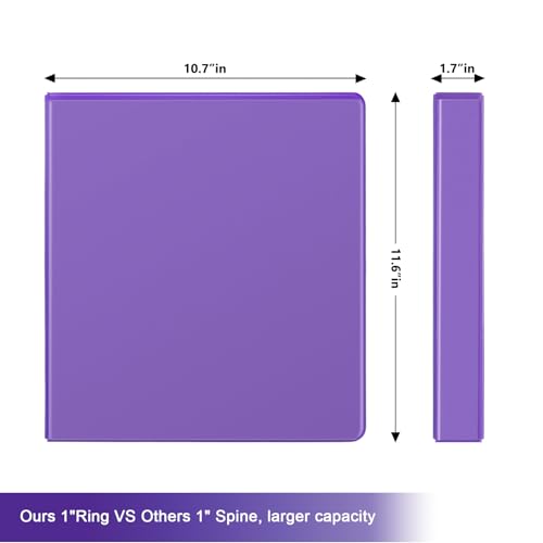 COMIX Sturdy 1 Inch Binders 3 Ring with Clear View Cover, 1" Slant-D Ring View Binder Holds 225 Sheets of US Letter Size Paper, 6 Pack (Purple) - color: Purple, size: 1 inch