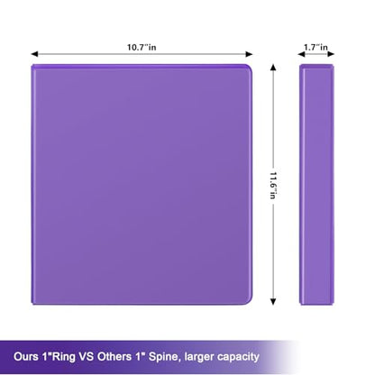 COMIX Sturdy 1 Inch Binders 3 Ring with Clear View Cover, 1" Slant-D Ring View Binder Holds 225 Sheets of US Letter Size Paper, 6 Pack (Purple) - color: Purple, size: 1 inch
