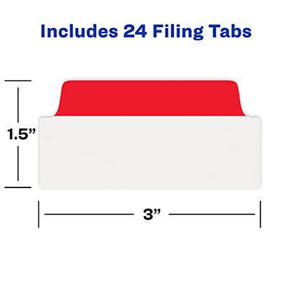 Avery Filing Ultra Tabs, 3" x 1.5", 2-Side Writable, Red/Blue/Green, 24 Repositionable File Tabs (74775) - color: Assorted, style: 24 tabs