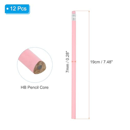 PATIKIL Round Pencils, 12 Pack Triangle HB Graphite Pencil Woodcase Wooden Pencils with Eraser for Classroom Office Writing Drawing Supplies, Pink - color: Pink