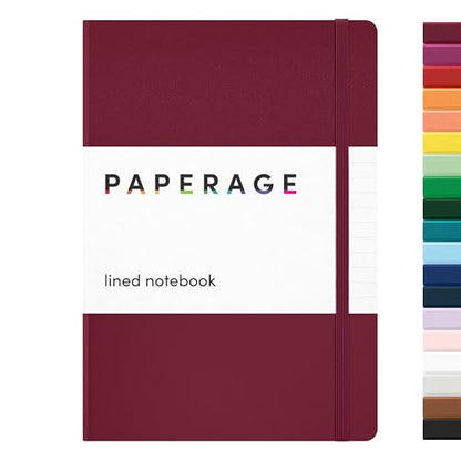 PAPERAGE Lined Journal Notebook, (Burgundy), 160 Pages, Medium 5.6 in x 8 in - 100 GSM Thick Paper – Hardcover Journaling Notebook for Work, School & Note Taking - color: Burgundy, style: A. Lined
