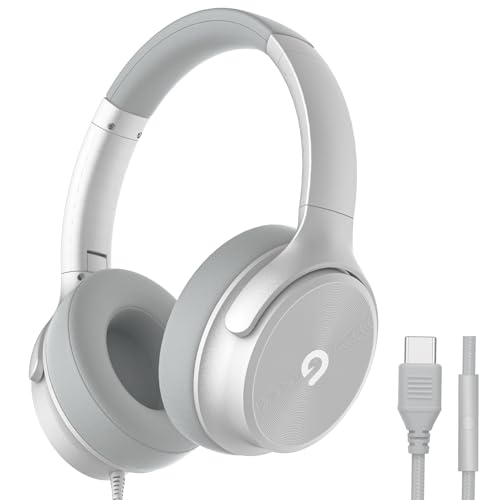 ADOOPE USB C Wired Over-Ear Headphones with Mic, Hi-Fi Stereo Sound, Noise-Isolating Ear Cups, Comfortable Fit for iPhone15/16, Samsung Galaxy S24/S23, Type-C Phones & Tablets (Silver) - color: Silver