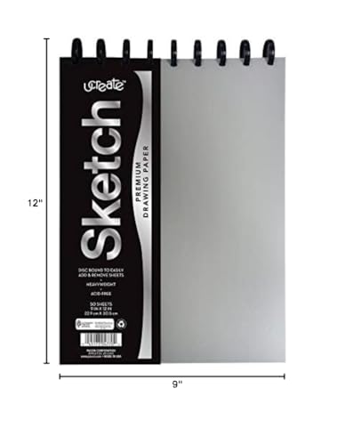 UCREATE Disc Bound Sketch Book Heavyweight, 9'' x 12'', Silver 50 Sheets - style: Silver; 9" x 12"