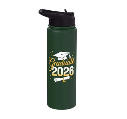 Graduate 2026 for class of 2026 graduation Stainless Steel Insulated Water Bottle - color: Dark Green