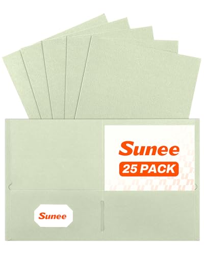 SUNEE Folders with Pockets (25 Pack, Grayish Green), 2 Pocket Folders Fit Letter Size, Paper File Folder for School Office Home Business, Textured Paper - color: Grayish Green, style: 25-Pack