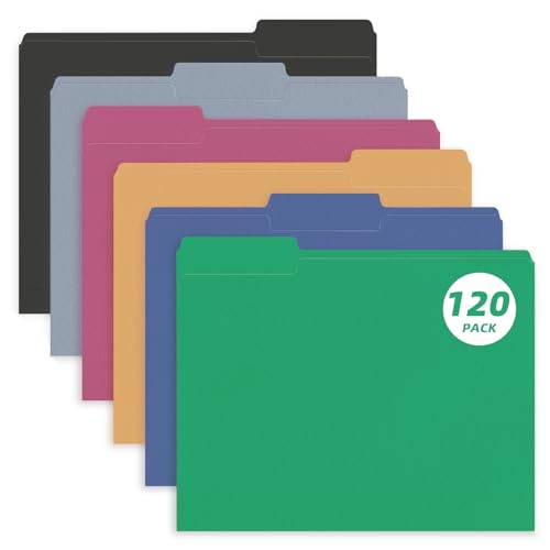 File Folder, PANDRI 120 Pack Colored File Folder, 1/3 Cut Tab, Letter Size, Assorted 6 Dark Colors Filing Folder for Office School Business - color: Assorted 6 Dark Colors
