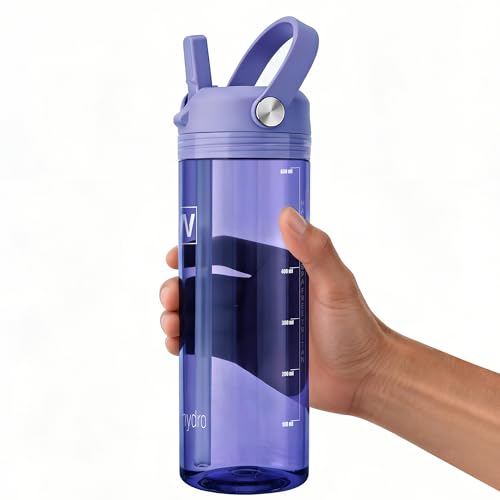 20 oz Clear Water Bottle with Straw & Handle, Leakproof Tritan Water Bottle, BPA Free Reusable Plastic Bottle with Volume Markings, Dishwasher Safe for School,Travel, Sports, Purple - color: Purple, size: 20 Ounces