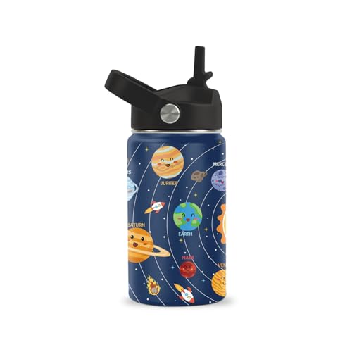 Space Planet Water Bottle 12oz - Space Stainless Steel Water Bottle with Straw - Funny Planet Insulated Cup for Boys - Solar System Kids Tumbler for School, Sports, Travel - color: Solar System01, size: 12 Ounces