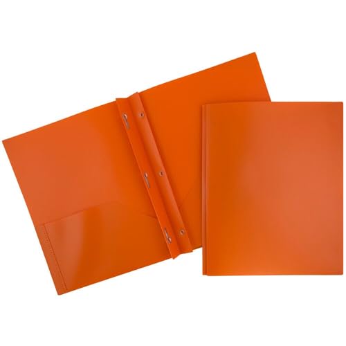 JAM PAPER Plastic 2 Pocket POP Folders - Durable School Folders with Metal Prongs Fastener Clasps - Orange - 12/Pack - color: Orange, size: 12 Per Pack