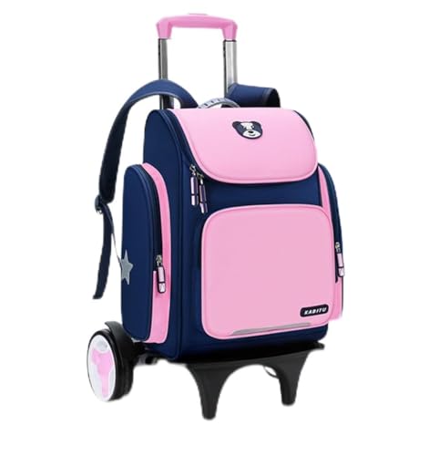 Childre's School Trolley Bag with Wheels, Waterproof Girls Boys Primary School Backpack with Reflective Stripes, Pink - color: Pink