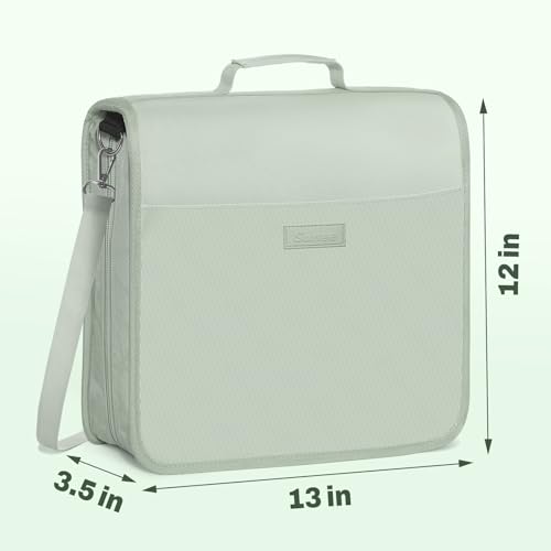 SUNEE Zipper Binder 3 Ring, 3 Inch O-Ring with Handle and Shoulder Strap, 600-Sheet Capacity, 5-Tab Expanding File Folder, Multi-Pockets for Middle School Organizer Binder with Zipper, Sage Green - color: Sage Green