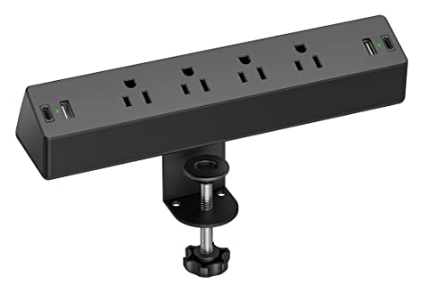 Desk Clamp Power Strip, Flat Plug Fast Charging Station, Desk Mount Surge Protector with PD 20W USB C Ports, Fit 1.7 inch Tabletop Edge Thick, Desktop Outlets for Home Office. - size: 6FT