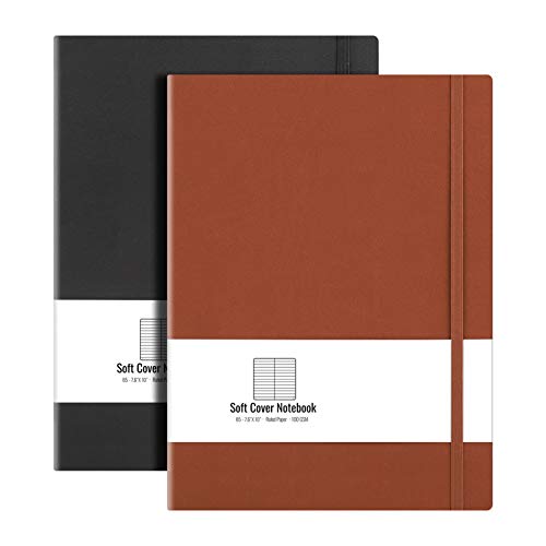 AHGXG B5 College Ruled Notebook Softcover Journals (2-Pack) Large Composition Notebook 7.6 x 10 inch with Thick 100gsm Lined Paper, Total 408 Numbered Pages, Black Brown | 2 Pack, for Men & Women, Journaling, Writing, Work & Office, Leather Hardcove (Blac