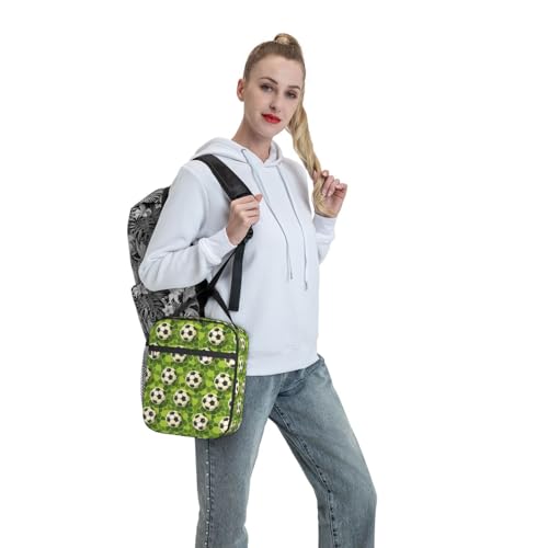 Soccer Lunch Box for Kids Aldults, Ball Sport Style Reusable Thermal Insulation Cooler Tote Bags, Grass Football Print Insulated Bag for Student, School Picnic Camping Travel, Gifts - color: Soccer01