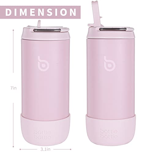 BOTTLE BOTTLE Kids Water Bottle 12 oz for Boys Girls pink | Insulated Water Bottles with Leak Proof Lid,Silicone Boot, Straw Cup for School Sports Travel,Gifts - color: Pink