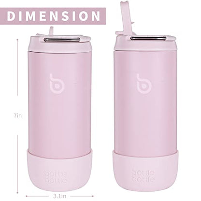 BOTTLE BOTTLE Kids Water Bottle 12 oz for Boys Girls pink | Insulated Water Bottles with Leak Proof Lid,Silicone Boot, Straw Cup for School Sports Travel,Gifts - color: Pink