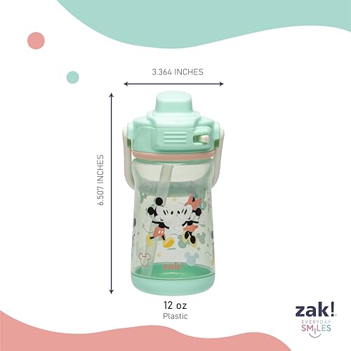 Zak Designs Disney Beacon Kid Water Bottle for Travel or At Home, 12oz Plastic is Durable and Leak-Proof with Liquid Lock Spout, Cover, Carry Handle, Protective Base (Mickey Mouse & Minnie Mouse) - color: Mickey Mouse & Minnie Mouse