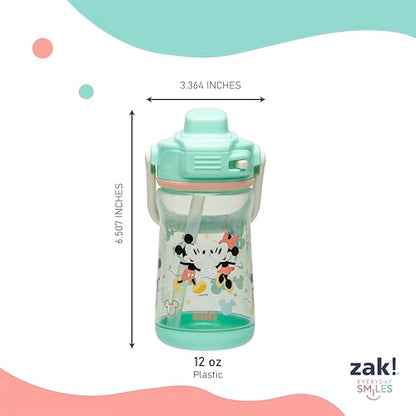 Zak Designs Disney Beacon Kid Water Bottle for Travel or At Home, 12oz Plastic is Durable and Leak-Proof with Liquid Lock Spout, Cover, Carry Handle, Protective Base (Mickey Mouse & Minnie Mouse) - color: Mickey Mouse & Minnie Mouse
