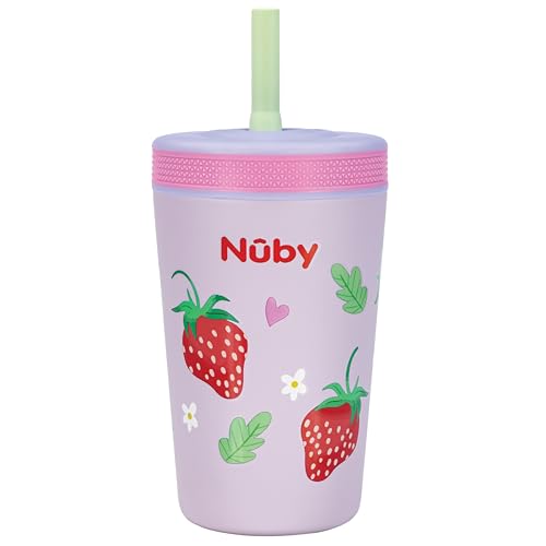 Nuby Thirsty Kids Insulated Toddler Cup with Silicone Flexstraw - 12 oz - Stainless Steel and Leak-Resistant - 18+ Months - Strawberries - color: Strawberries