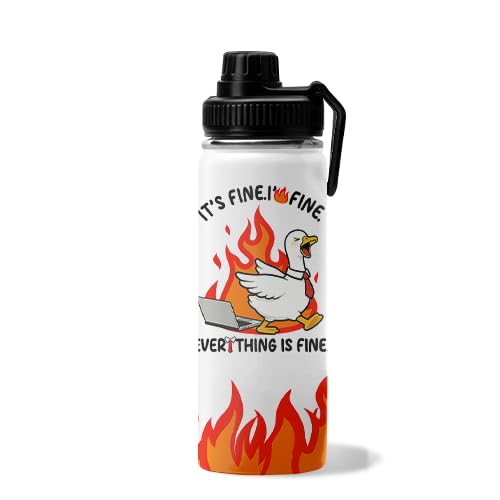 It's Fine I'm Fine Goose Water Bottle Goose Gifts For Gooses Lovers Women Men Funny Animal Duck Coffee Travel Mug with Handle Insulated for Hot and Cold Drink Ice 18oz Tumbler - color: Goose