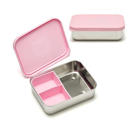 Stainless Steel Bento Box for Kids Adults, Toddler Lunch Box Containers with Silicone Lid,Removable 3 Compartment Design,Leakproof Snack Container, BPA Free, Dishwasher Safe-(1200ml,Pink) - color: Pink