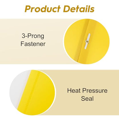 6-Pack Plastic Folders with Pockets and Prongs,2-Pocket Folders with 3 Fasteners, Holds 8-1/2" x 11" Paper for School/Office/Home, Yellow - color: Yellow, size: 6-Pack