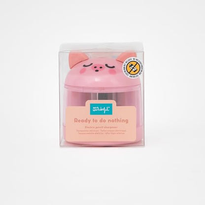 Mr. Wonderful Electric Pencil Sharpener Lazy Pig - Pencil Sharpener with Container - Original Stationery