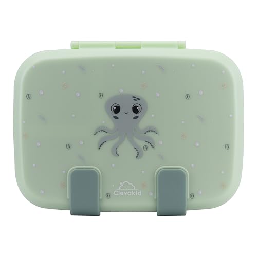 Kids Bento Explorer Lunch Box, 3 No-Mix Compartments, Microwave & Dishwasher Safe, Lightweight with Removable Tray, for Daycare, Preschool, School (Green Light Mint ClevaInk Friend) - color: Green Light Mint ClevaInk Friend
