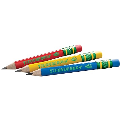 Ticonderoga My First Short Triangular Wood-Cased Pencils, #2 HB Soft, With Erasers, Primary Colors, 12 Count