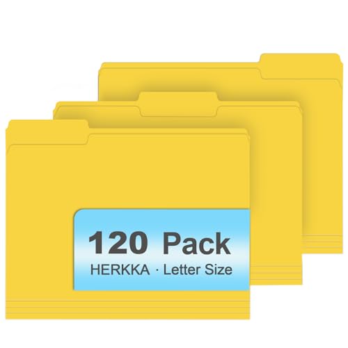 File Folder, HERKKA 120 Pack 1/3 Cut Tab File Folders, File Folders Great for Organizing and Filing, Letter Size, Yellow - color: Yellow