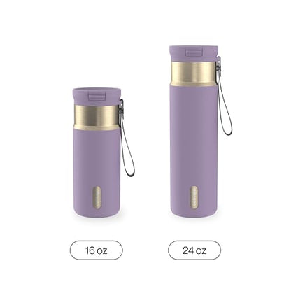 Contigo SnapSeal 709.8ml(24온스) 스테인리스 스틸 진공 단열 물병, 누출 방지 자동 닫힘 뚜껑, 휴대용 스트랩 및 재사용 가능한 빨대, BPA 프리 및 납 프리, 식기세척기 사용 가능 - color: 퍼플 당근 샴페인, size: 24온스