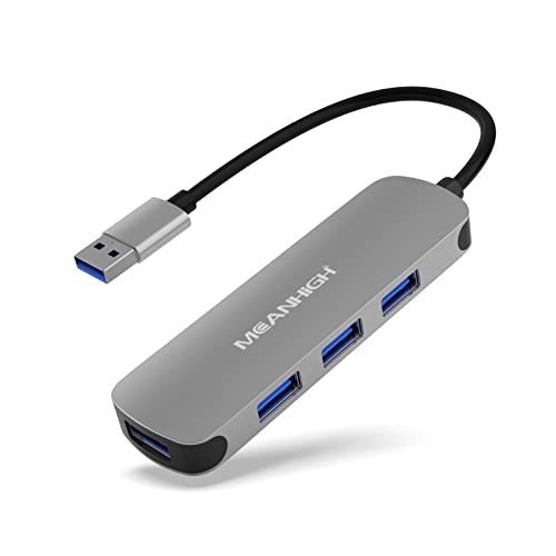USB 3.0 Hub MEANHIGH 4 Port USB Hub for Laptop Multiport Splitter for Computer USB Port Expander for MacBook pro iMac HP,Dell, Asus, PC, Flash Drive, Mobile HDD - color: Grey-A Port