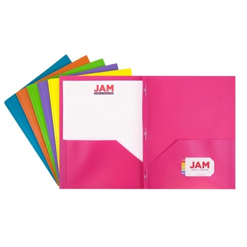 JAM PAPER Plastic 2 Pocket POP Folders - Durable School Folders with Metal Prongs Fastener Clasps - Assorted Fashion Colors - Bulk 96 Folders/Box (16 Assorted Packs of 6) - color: Assorted Fashion, size: 96 Per Pack
