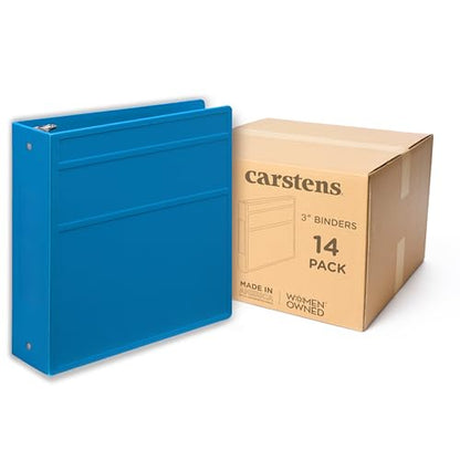 Carstens 3-Inch Heavy Duty 3-Ring Binder - Side Opening, Pool Blue, Durable Plastic, Precision No-Gap Rings, Waterproof Cover, No Pockets, Holds 400 US Letter Sheets, BPA-Free, Made in USA (1700-3R) - color: Blue, size: Case of 14