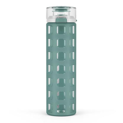 Ello Syndicate 20 oz Reusable Glass Water Bottle – All-Glass Chug Spout for Pure Drinking Experience, Leak Proof One-Touch Flip Lid, Silicone Sleeve, BPA-Free, Dishwasher Safe - color: Alligator