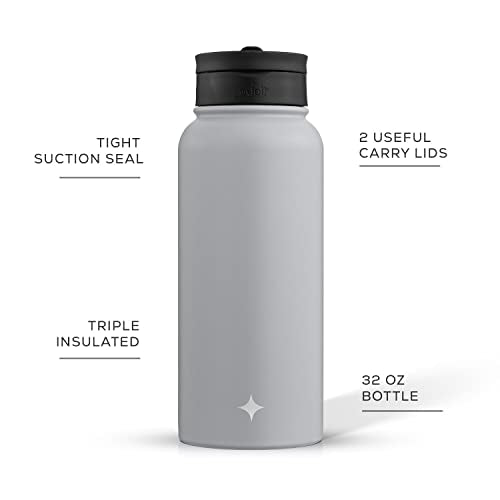 JoyJolt Triple Insulated Water Bottle with Straw Lid AND Flip Lid! 32oz Large Water Bottle, 12 Hour Hot/Cold Vacuum Insulated Stainless Steel Bottle. BPA-Free Leakproof Water Bottles - Thermos Bottle - color: Dove Grey, size: 32 Ounces