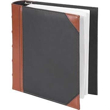 Executive Binder, English Leather 2 Tone with Stitching and Ribbed Spine, Heavy Duty 3 D-Ring with Boosters, Black (1" inch, 1PK) - size: 1 Inch
