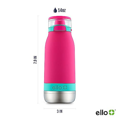 Ello Emma Vacuum Insulated Stainless Steel Water Bottle with Locking Leak Proof Lid and Soft Straw, BPA Free, Tropical Pink, 14oz - color: Tropic Pink