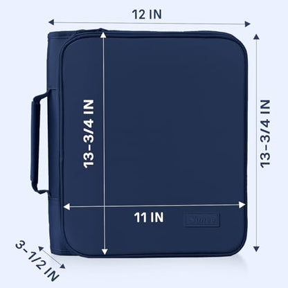 SUNEE Zippered Binder Bag with Handle, 2-Inch 3-Ring O-Ring, 500-Sheet Capacity, Includes Zip Pocket, 5-Tab Expanding File Folder, Multi-Pocket Organizer Binder for Middle School, Navy - color: Navy Blue