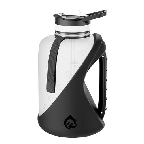 2 Liter Water Bottles ，Bpa-Free Plastic Water Bottle,Leakproof，Dishwasher Safe Design，Big Water Bottle with No-Slip Handle for Gym，Sports，Outdoor - color: Black White, size: 74 Ounces