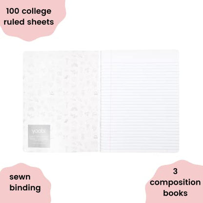 Yoobi 1-Subject 7.5 x 9.75 Composition Notebook Set – 3-Pack of Kids College Ruled & Wide Ruled Notebooks, Variety of Cute Designs – Gift for Kids & Tweens – 100 Sheets Each - color: multicolour, size: Pack of 3