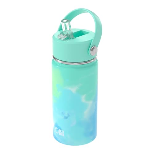 OISIZ Kids Water Bottle with Straw Lid 14oz, Vacuum Insulated 316 Stainless Steel Water Bottles for Kids for School, Leakproof Water Bottle, BPA Free and Keep Cold for 24 Hours - color: mint breeze, size: 14 Ounces