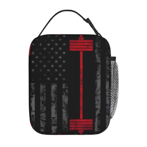 Weightlifting American Flag Lunch Bag 10In | Insulated Lunch Box Reusable Tote Bag For Picnic Office For Women Men - color: Style 1